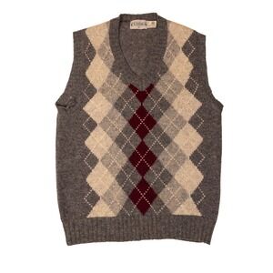 Classics Argyle Sweater Vest Mens Medium Grey Wool V-Neck Knit
